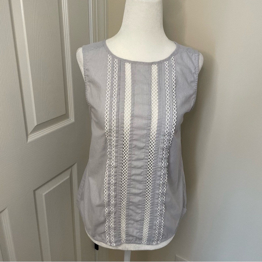 Banana Republic Sleeveless Gray White Latticework Cotton Blouse Women’s S